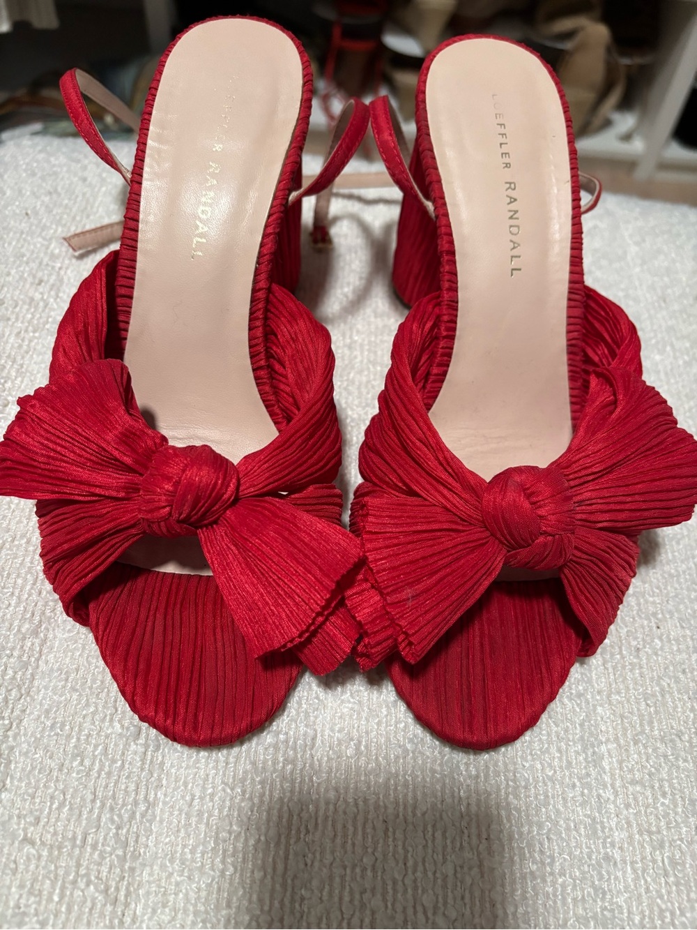 Loeffler Randall Red Pleated Knot camellia Heels